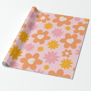 Retro bloemenhartpatroon cadeaupapier