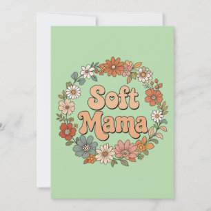 Retro bloemenkrans "Soft Mama" Groovy typografie  Kaart