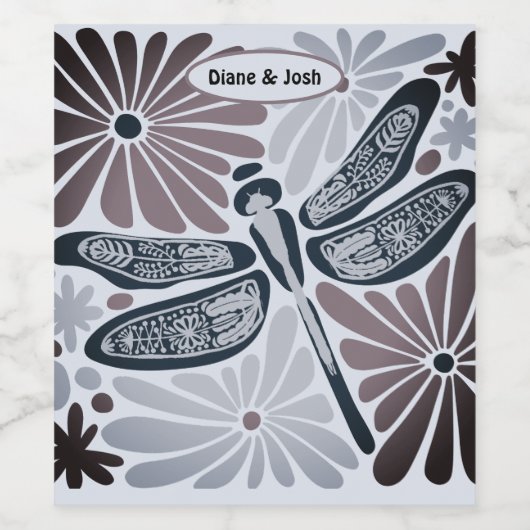 Retro Bloemenlibel Wijn Etiket (Enkel label)