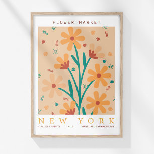 Retro Bloemenmarkt New York Sinaasappel Abstract Poster