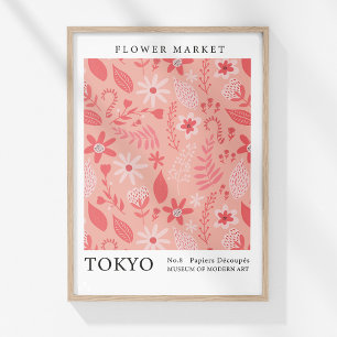 Retro Bloemenmarkt Tokyo Roze Abstract Bloemen Poster