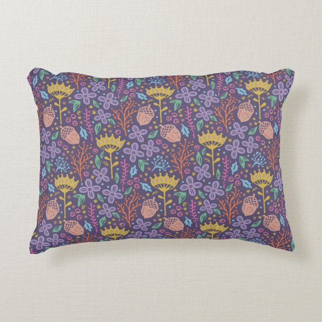 Retro bloemenontwerp met bloemen en vruchten. accent kussen (Voorkant)