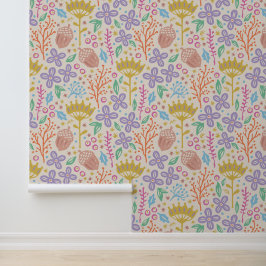 Retro bloemenontwerp met bloemen en vruchten. beha behang