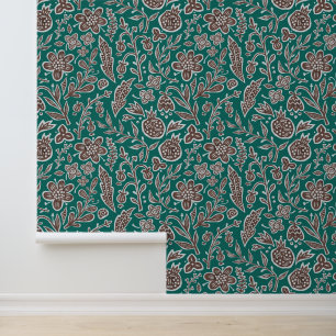 Retro bloemenontwerp met bloemen en vruchten. behang