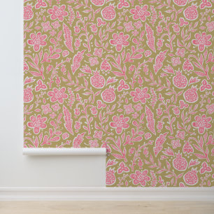 Retro bloemenontwerp met bloemen en vruchten. behang