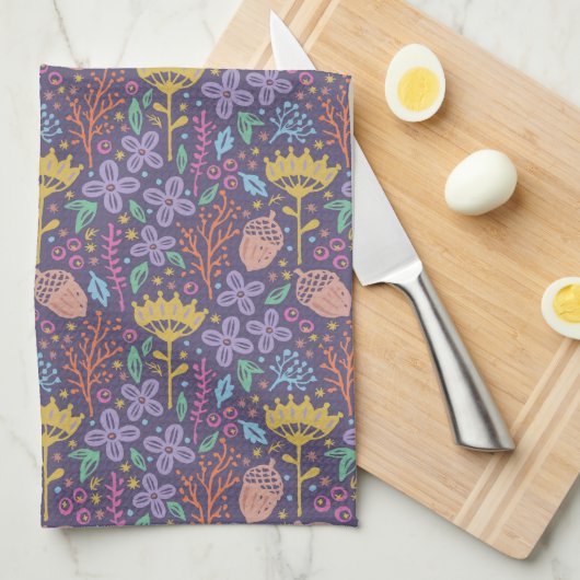 Retro bloemenontwerp met bloemen en vruchten. theedoek (Quarter Fold)