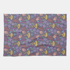 Retro bloemenontwerp met bloemen en vruchten. theedoek