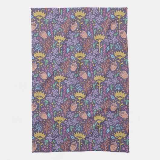 Retro bloemenontwerp met bloemen en vruchten. theedoek (Verticaal)