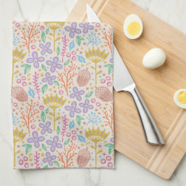 Retro bloemenontwerp met bloemen en vruchten. theedoek
