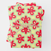 Retro Bloemenpatroon in Rood, Crème en Mint Groen Inpakpapier Vel (In situ)