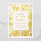 Retro bloemenpatroon Lijst bruiloft Folie Uitnodiging (Voorkant)