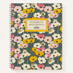 Retro bloemenpatroon monogram notitieboek