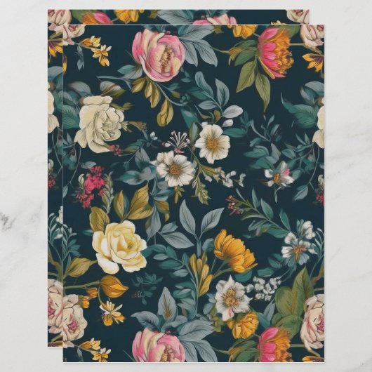 Retro bloemenpatroon papier (Voorkant / Achterkant)