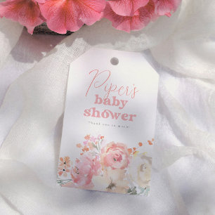 Retro Bloemenschildering in Waterverf Meisje Baby Cadeaulabel