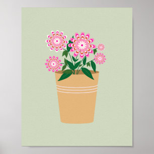 Retro bloemenvaas pastelgroen poster