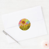 Retro Bloemgeel Zonnebloem Regenboog Bloem Zee; s Ronde Sticker (Envelop)