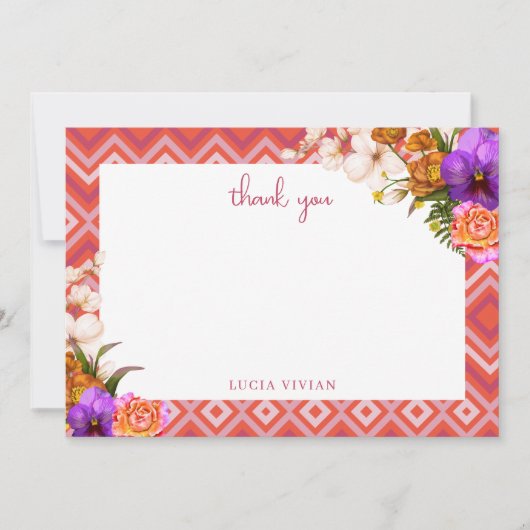 Retro bloemige bruiloftsbrunch in fuchsia bedankkaart (Voorkant)