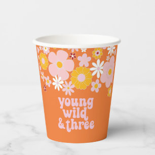 Retro bloemige Young Wild Three verjaardag papiere Papieren Bekers