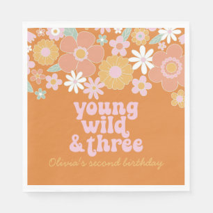 Retro bloemige Young Wild Three verjaardag servett Servet