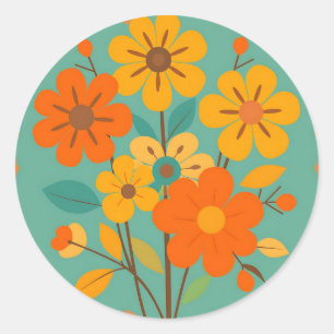 Retro bloemmotief met Abstracte vormen in warm Ronde Sticker