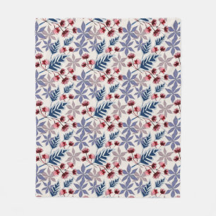 Retro bloemmotief met roze, bordeaux bloemen fleece deken