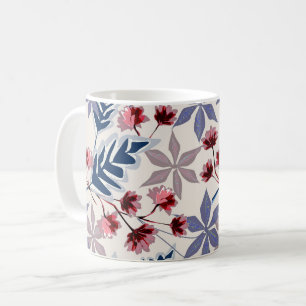 Retro bloemmotief met roze, bordeaux bloemen koffiemok