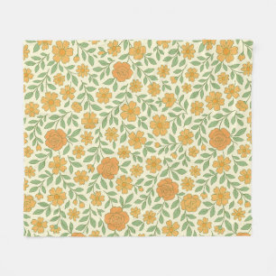 Retro bloemmotief naadloos patroon – Oranje en gee Fleece Deken