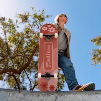 Retro bloemmotief oranje gepersonaliseerd skateboard