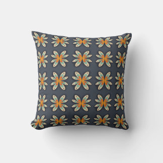 Retro bloemmotief oranje marineblauw abstract patr kussen