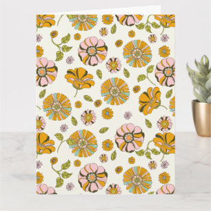 Retro bloemmotief uit de jaren 70 kaart