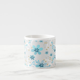 Retro, bloempatroon, blauw, grijs espresso kop