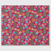 Retro, bloempatroon cadeaupapier (Vlak)