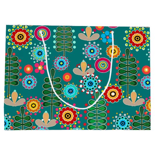 Retro, bloempatroon groot cadeauzakje (Achterkant)