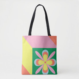 Retro bloempatroon kleurrijk lente bloemontwerp draagtas