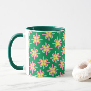 Retro bloempatroon kleurrijk lente bloemontwerp mok