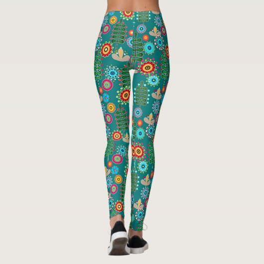 Retro, bloempatroon leggings (Achterkant)