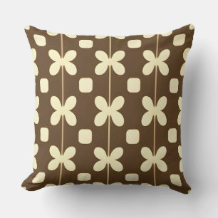 Retro bloempatroon met bruin en beige kussen