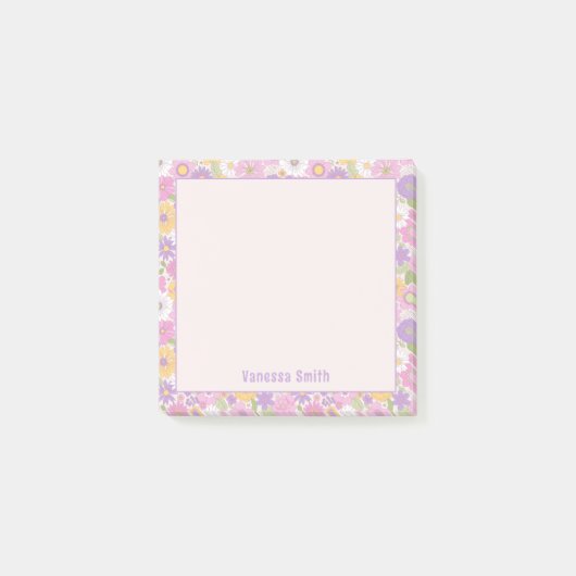 Retro Bloempatroon Persoonlijke Notities Post-it® Notes (Voorkant)