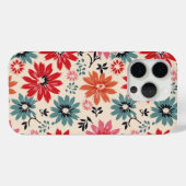 Retro Bloempatroon Rood Sinaasappel Blauw Case-Mate iPhone Case (Achterkant (horizontaal))