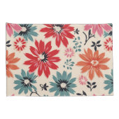 Retro Bloempatroon Rood Sinaasappel Blauw Kussensloop (Achterkant-Rechts)