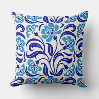 Retro bloempatroon | Vintage blauwgroene Botanica Kussen