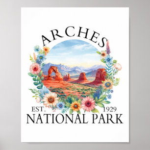 Retro Bloemrijke Arches National Park Wandel Campi Poster