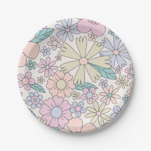 Retro bloemrijke groovy verjaardag papieren bordje