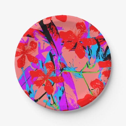 retro bloemroze papieren bordje (Voorkant)