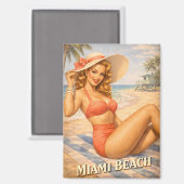 Retro Blonde Beach Girl 1950s Art Magneet (Voorkant / Achterkant)