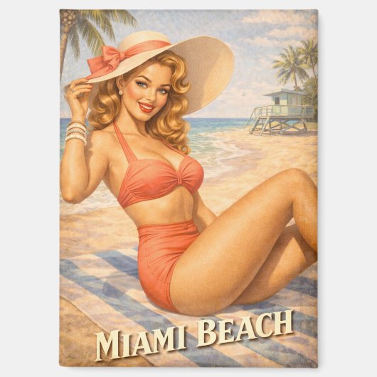 Retro Blonde Beach Girl 1950s Art Magneet (Voorkant)