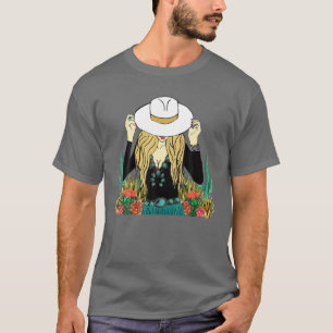 Retro Blonde Cowgirl Punchy Koeienhuid Turquoise W T-shirt