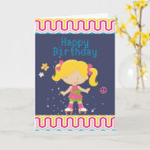 Retro Blonde Rolschaatsen Verjaardag Kaart (Gele Bloem)