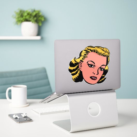 Retro blonde vrouw sticker (Laptop op bureau)