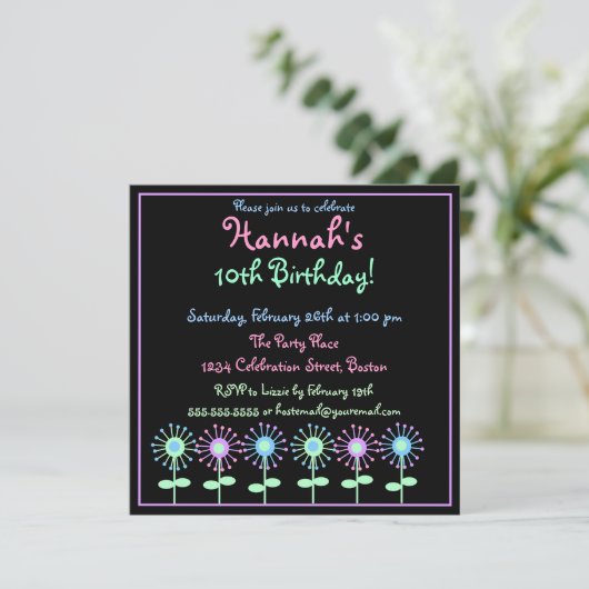 Retro Blooms-uitnodiging Kaart (Staand voorkant)